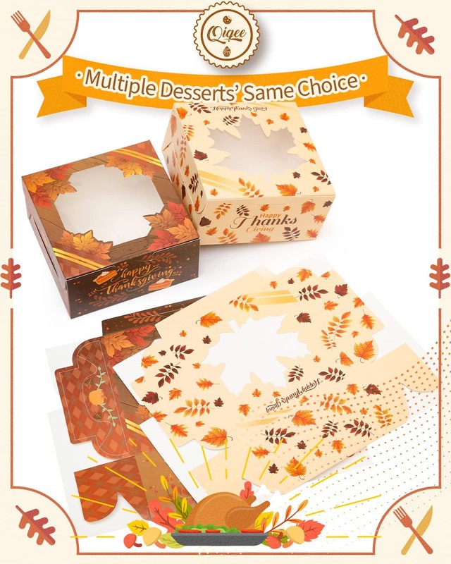 Thanksgiving Bakery Box with Window 36packs 6x6x3 Gold Leaves Cookie Boxes Pa... gallery
