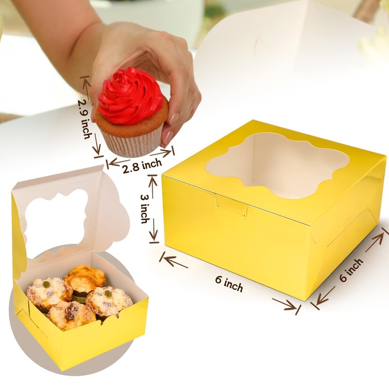 65PCS Bakery Boxes with Window 6x6x3 Inches 5 Style Cookie Boxes Small Pastry... gallery