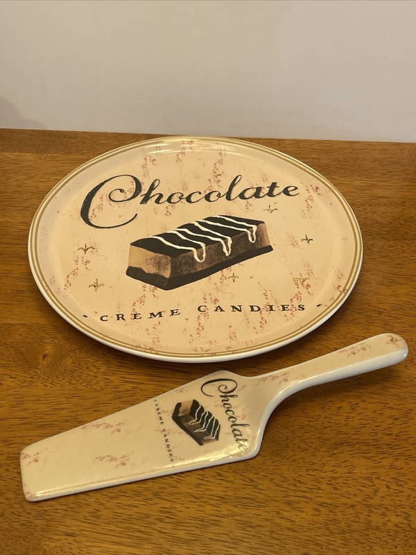 Vintage Ambiance Gourmet Delights CHOCOLATE CREME CANDIES Cake Plate w/ Server