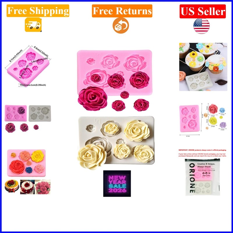 2PCS Pink Silicone Rose Flower Cake Mold for Fondant & Chocolate