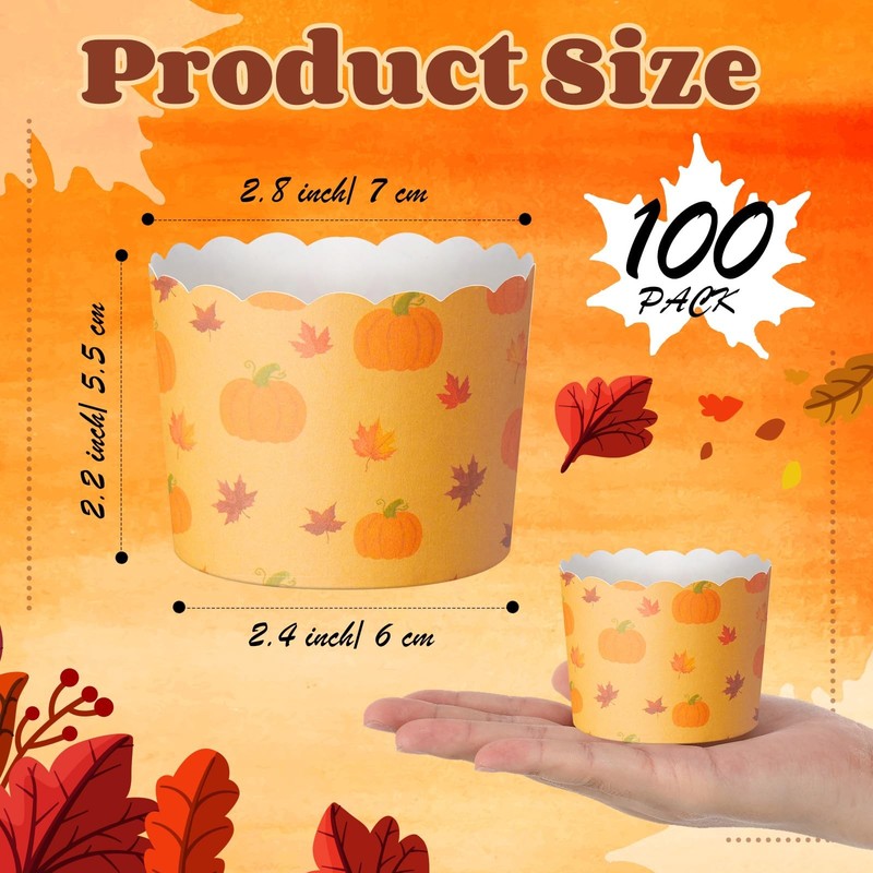 100 Pcs Thanksgiving Fall Paper Baking Cups Pumpkin Maple Leaf Cupcake Liners... gallery