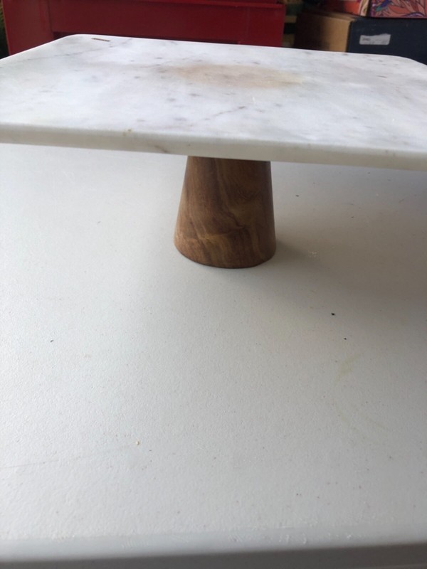 Roost Aldo Marble Squard Pedestal with Wooden Base 10x10” gallery