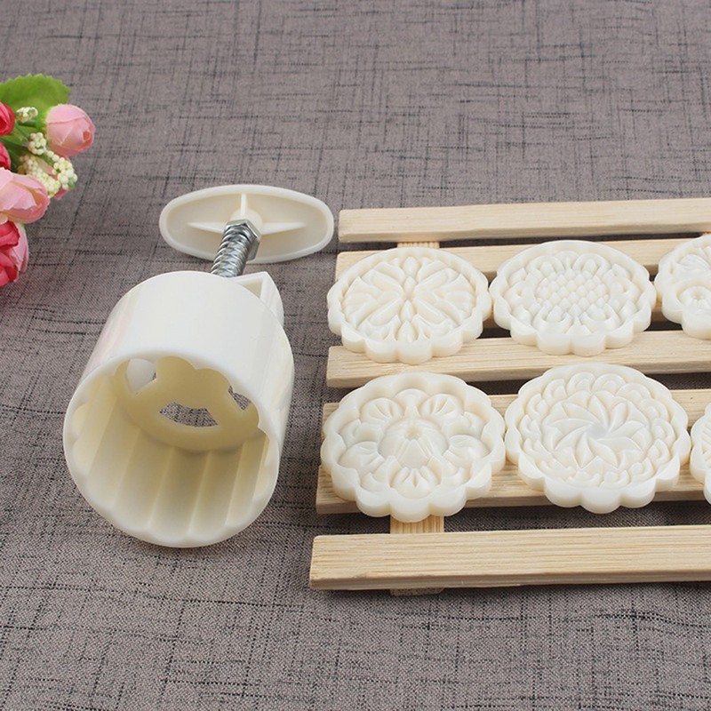 Reusable 6 Piece Moon Cake Mould Set Ivory ABS Fondant Making Kitchen Tools gallery