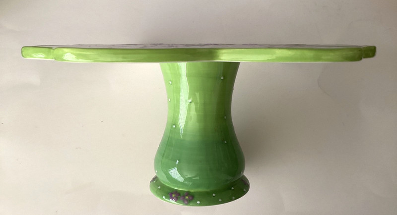 Suzanne Somers Violets Col.High Cake Dessert Stand Plate Handpainted Signed gallery