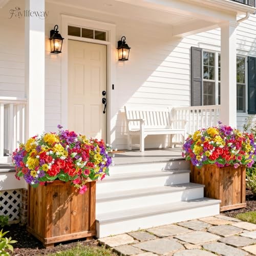 Bundles Artificial Flowers for Outdoors, UV Resistant Fake Outdoor 16 Mix Color gallery
