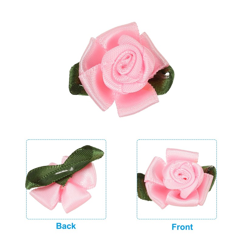 10Pcs Mini Satin Ribbon Roses Small Rosettes Fabric Flowers Pink gallery