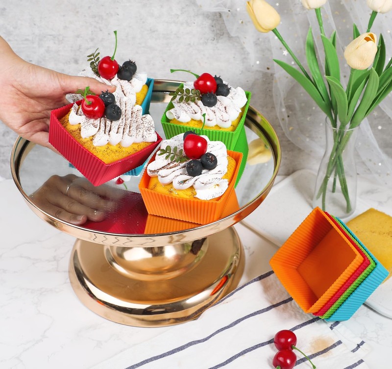 8 PCS 3.5 Inch Jumbo Baking Cups Reusable Silicone Square Cupcake Liner Mold gallery