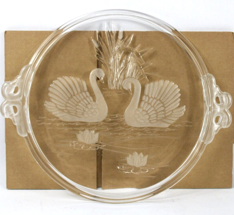Mikasa Plate w Frosted Swan Handles and Etched Frosted Swans Flat 15″ EXC