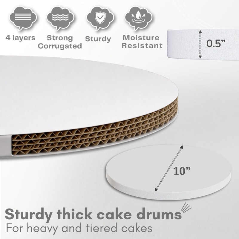 6-Pack 10 Inch Cake Drum Reversible – Sturdy 1/2” Thick, Fully Greaseproof Du... gallery