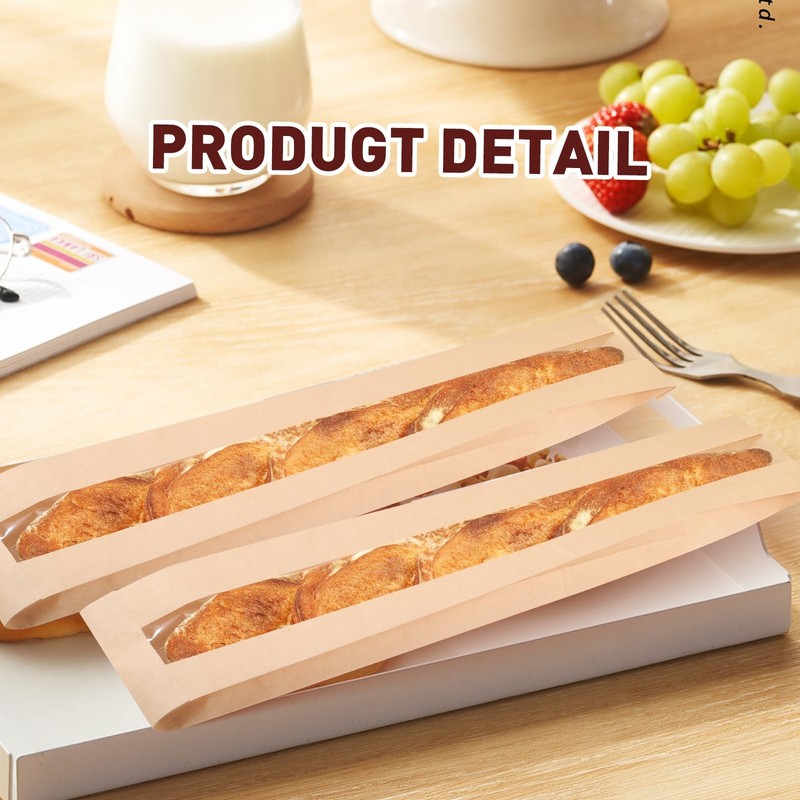 100 Pack Paper Baguette Bread Loaf Packing Bakery Storage Bags with Window fo... gallery