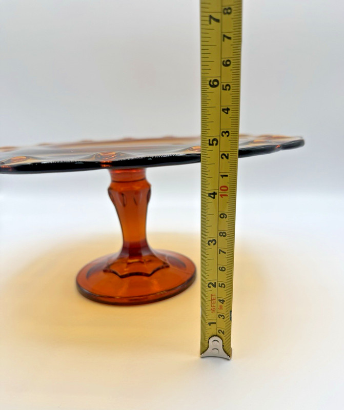 VTG Indiana Glass Amber Teardrop Pattern Scalloped Edge Pedestal Cake Stand gallery
