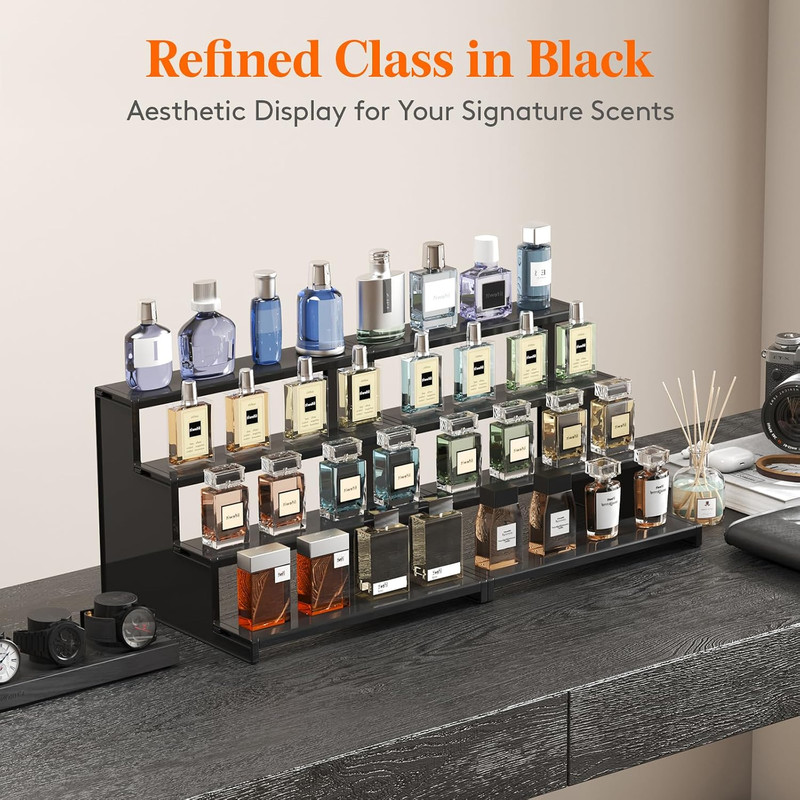 12 Inch Perfume Organizer Black Display Riser Shelf for Makeup Skincare Nail gallery