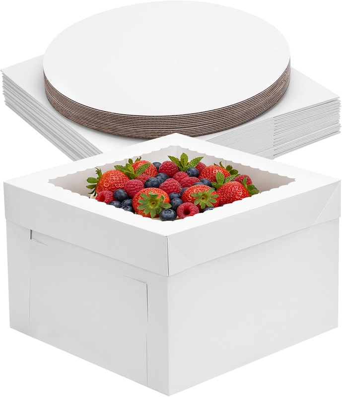30 Pack Cake Boxes 12 Inch with Cake Boards (15 Boxes & 15 Boards), 12X12X8 Inch
