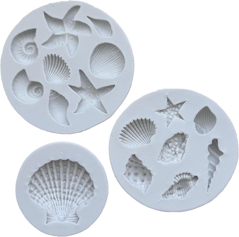 3 PCS Marine Theme Cake Fondant Silicone Mold Seashell Conch Starfish Coral Baki