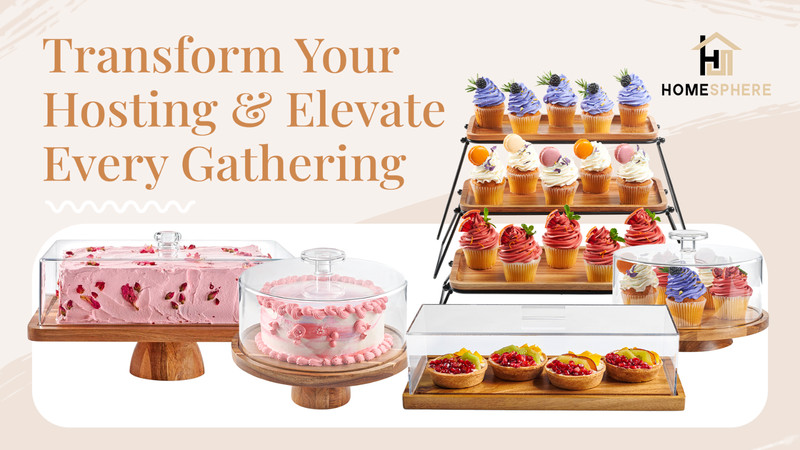 Rectangular Acacia Wood Cake Stand with Lid - 2-in-1 Dessert Display & Charcuter gallery