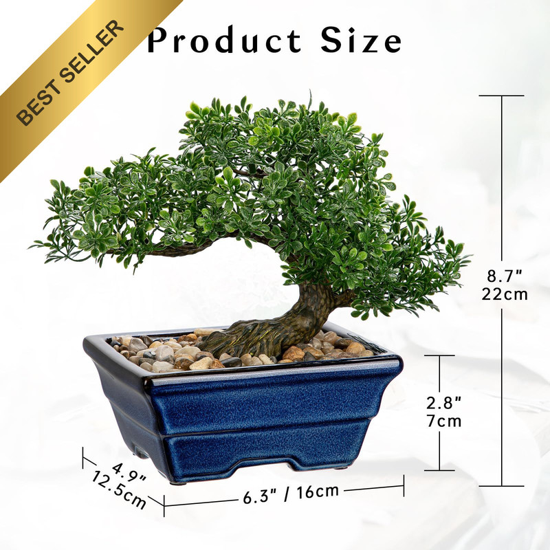 Artificial Bonsai Tree Faux Plant Indoor Decor with Blue Square Ceramic Pot Home gallery