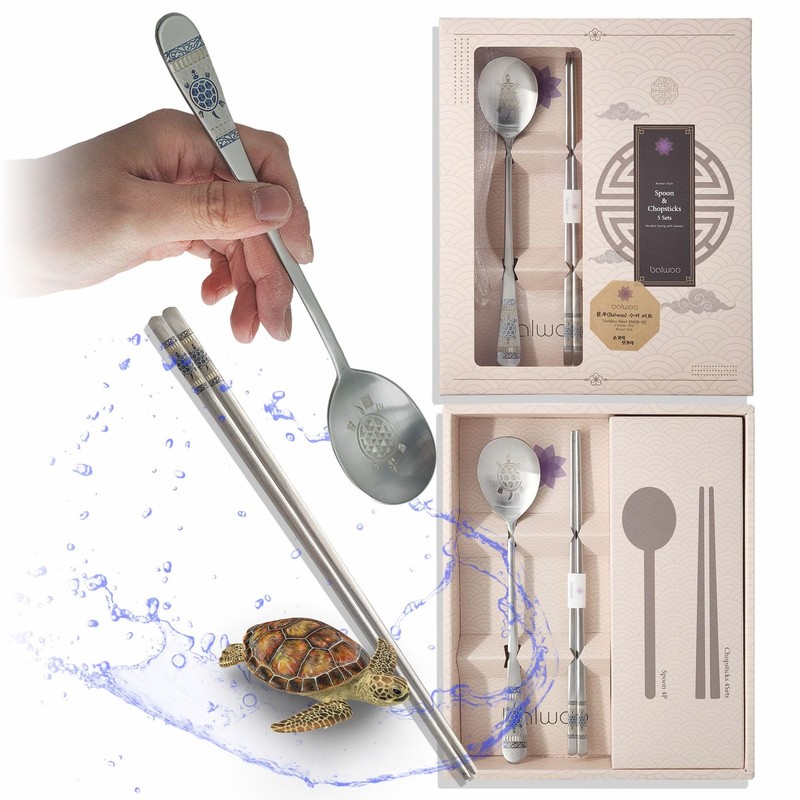 [Made in Korea] Hologram Turtle Design Korean Table Sticky Rice Spoon and Cho…