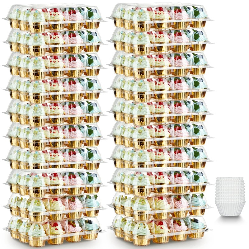 (12 Pack x 20 Sets) Stackable Cupcake Carrier with 240 Pack Liners, Plastic C…