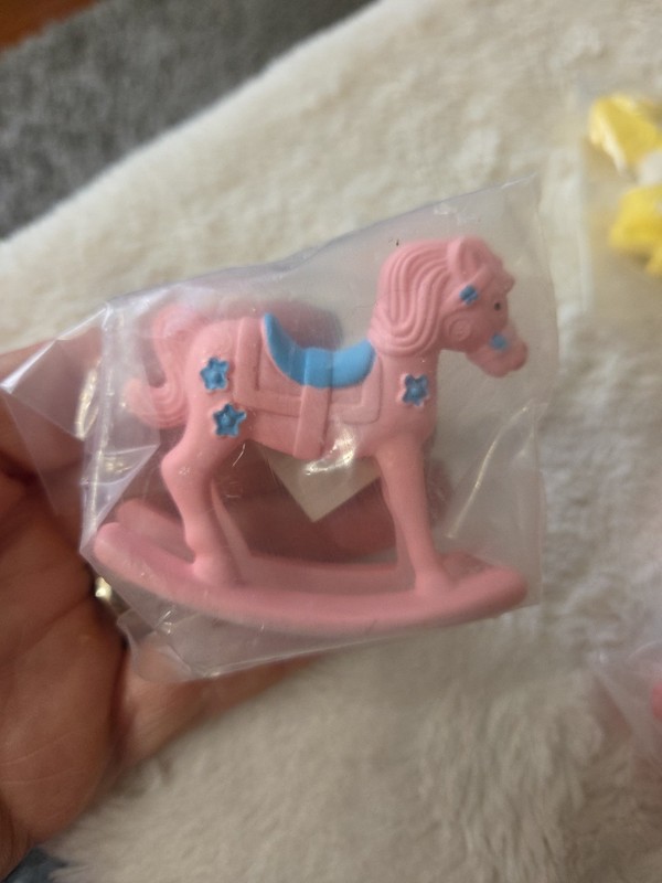 Vintage Baby Shower Yellow Pink Blue Rocking horse Cake Toppers Decorations gallery