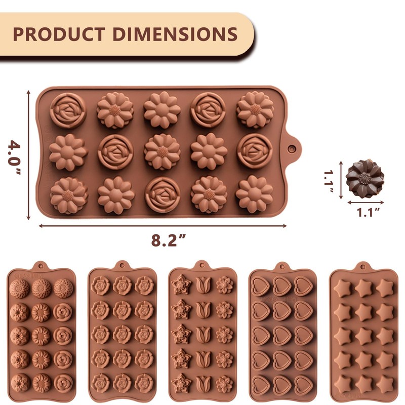 6 PCS Silicone Chocolate Mold Set FoodGrade NonStick Candy Jelly Flower gallery