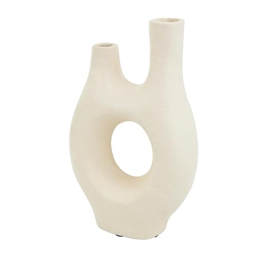 Paper Mache Decorative Vase Abstract Rounded Centerpiece 9" x 4" x 14" Beige gallery