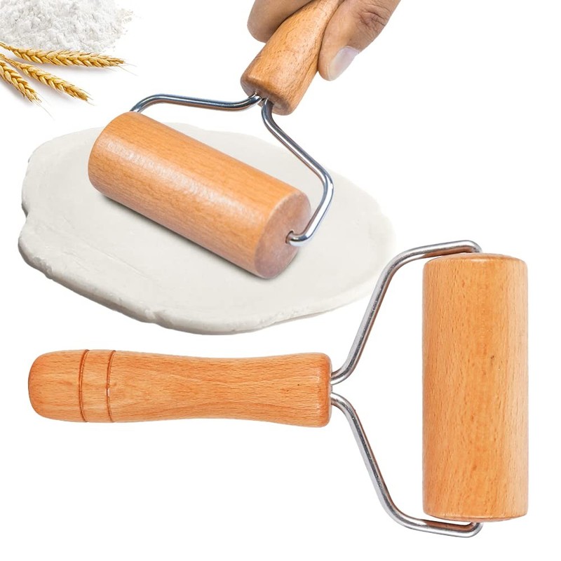 Small Rolling Pin 3.74in Wooden Dough Roller Non-Stick Pizza Roller Set