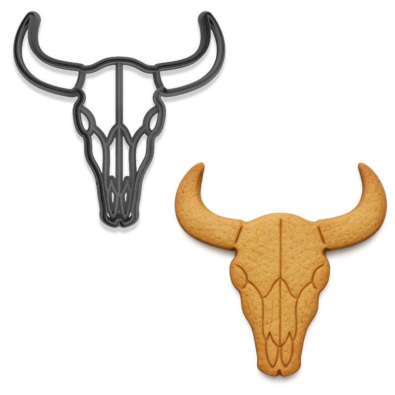 Western Cattle Skull Cookie Cutter & Stamp Set – 4×3.9″, (Random Color)