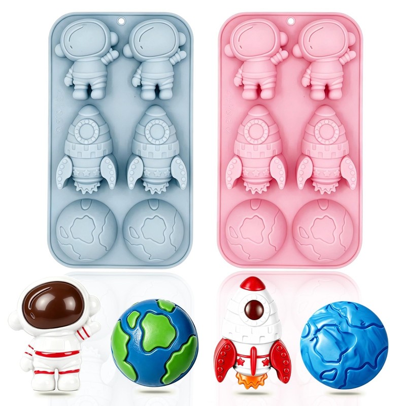 2 Pack 3D Astronaut Silicone Molds – 6 Cavity Space Rocket Baking & Craft Tool