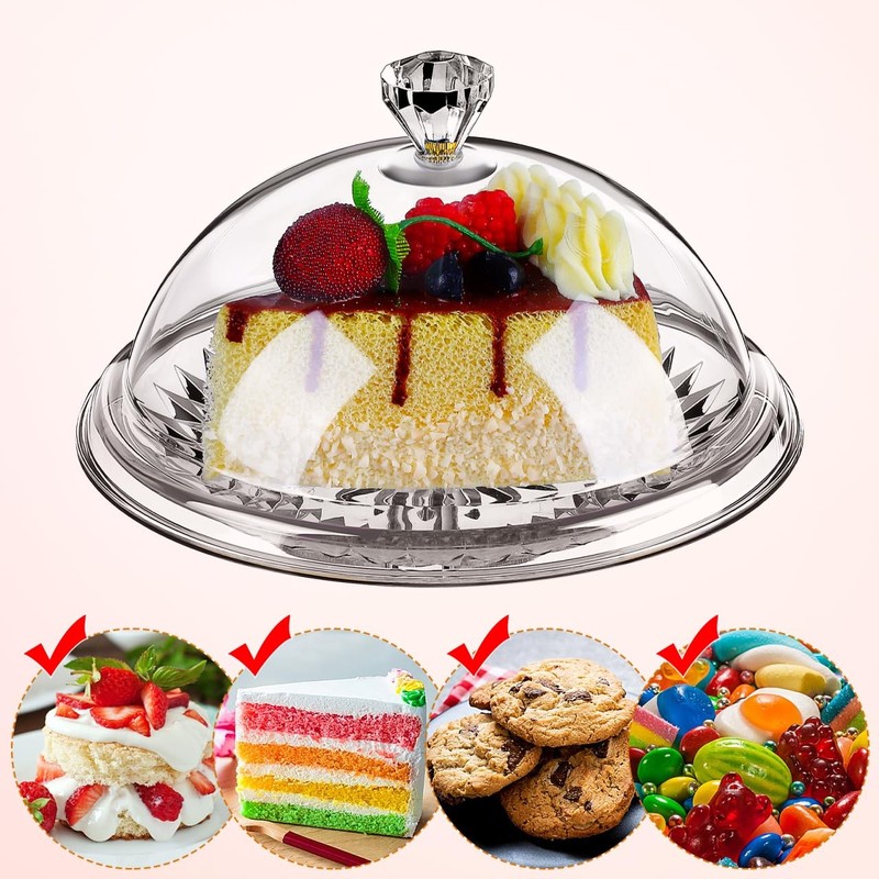 Smooth Cake Serving Tray with Cover 6.29 Inch Round Acrylic Dome Cake Plate f... gallery