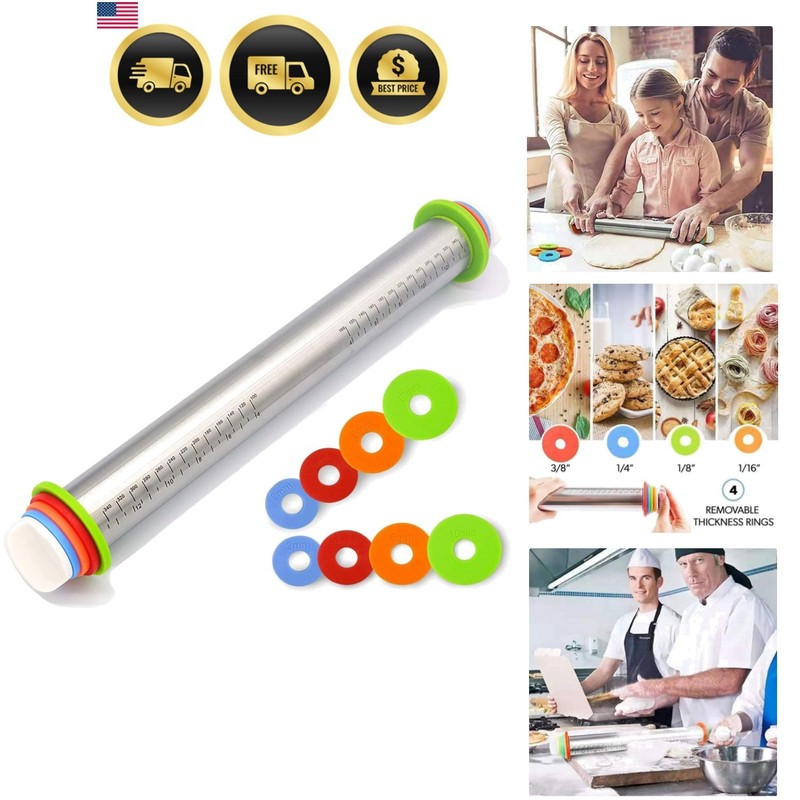 Versatile 17″ Stainless Steel Dough Roller with Adjustable Thickness for Baking