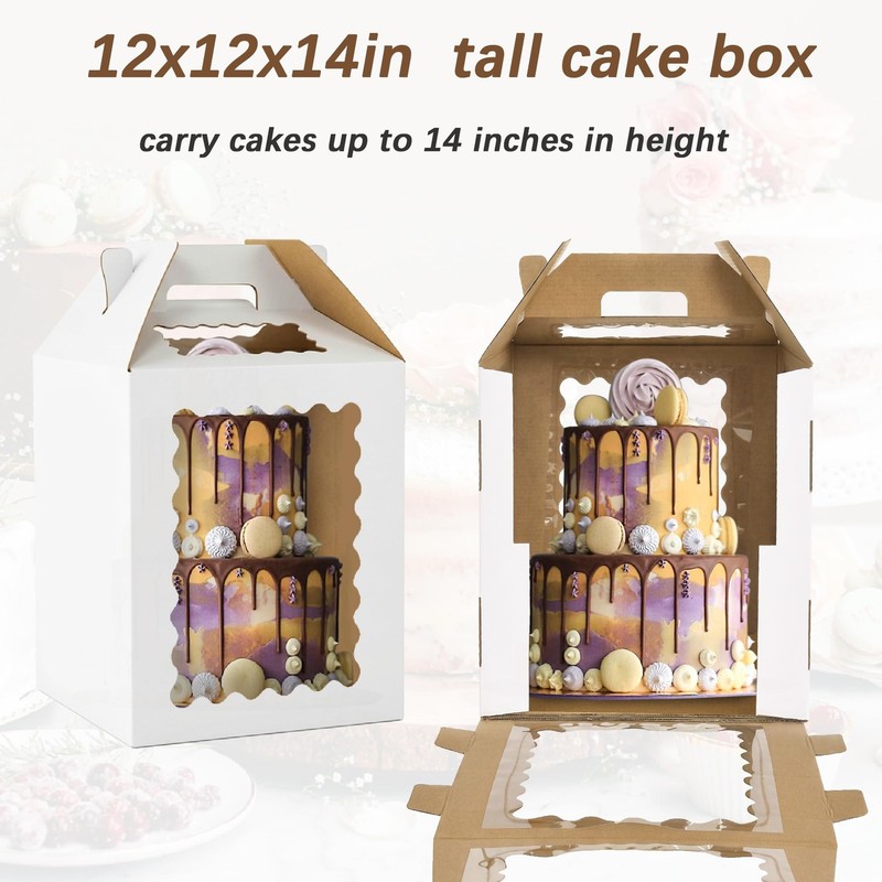 3 Pack 12in Tall Cake Boxes for Tier Cakes, 12x12x14 Inch Tiered Cake Box,Tal... gallery