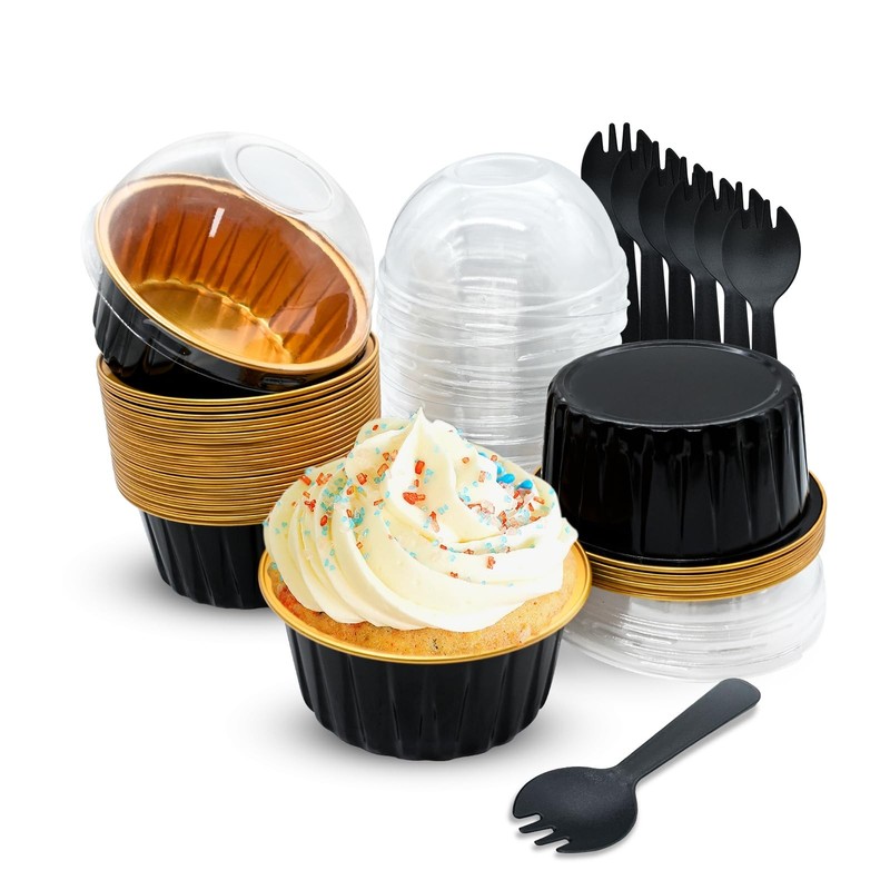 Moldes desechables de papel de aluminio para cupcakes con tapa, 142 g (5 oz)
