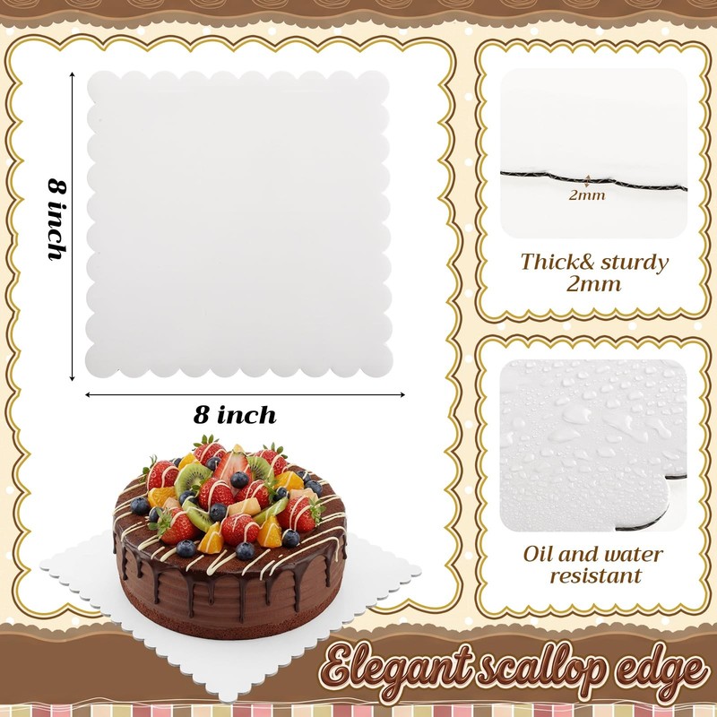 30 Packs 8 Inch Square Cake Boards White Food-grade Cardboard Wave Cake Plate... gallery