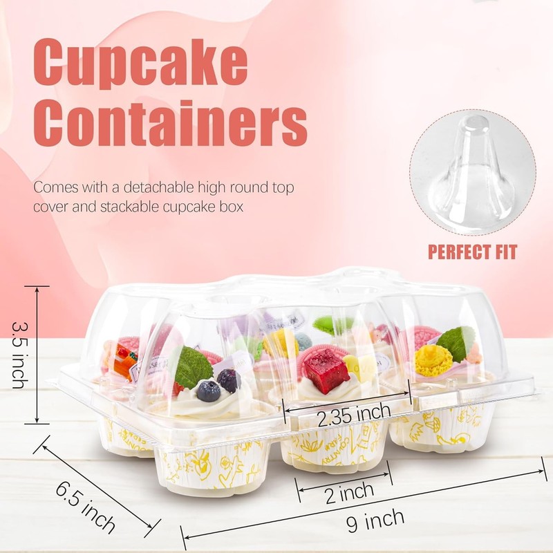6 Count Cupcake Containers 30 Pack Cupcake Holders Clear Plastic Stackable Cu... gallery