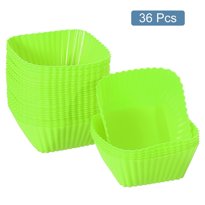 36Pcs Silicone Cupcake Baking Cups, 2.8" Square Muffins Liners Green gallery