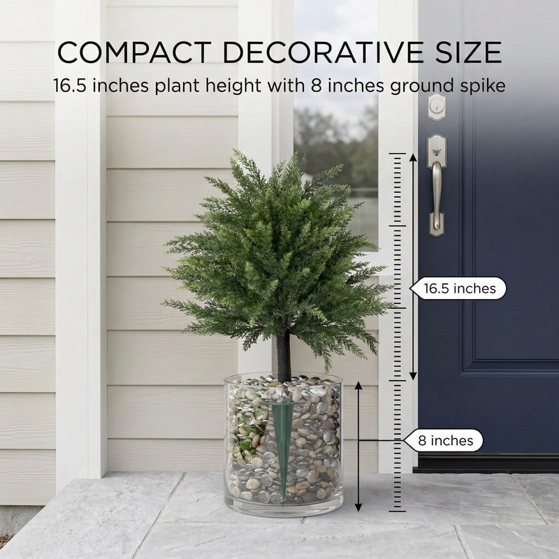 Niaone Artificial Cedar Topiary Ball Tree Set Of 2 Ground Spike 16.5 Inch Uv gallery