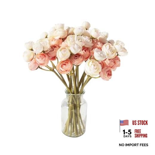 18 Pcs Artificial Silk Rose Flowers Ranunculus Bouquet Fake Peony for 2 Pink