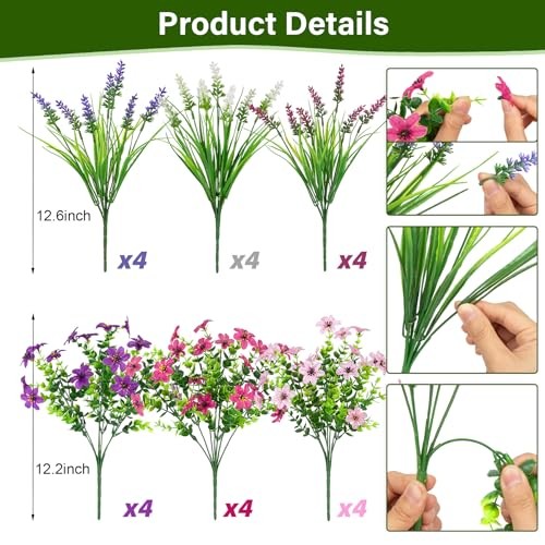24 Bundles Artificial Flowers for Outdoors, UV Resistant Colorful Fake gallery
