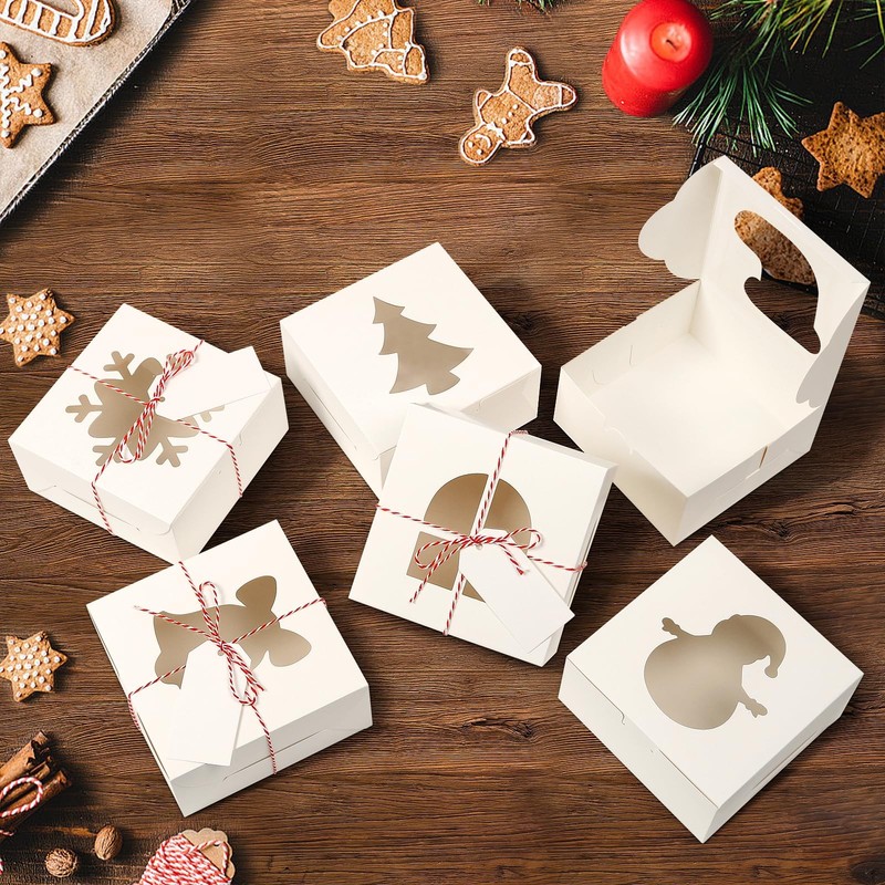 24 PCS White Bakery Boxes with Window, 6x6x3 Inch Christmas Cookie Boxes for ... gallery