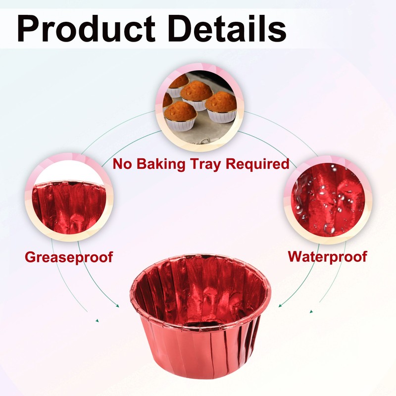 50 Pieces Two Tone Aluminum Cupcake Liners with Round Red Lids gallery