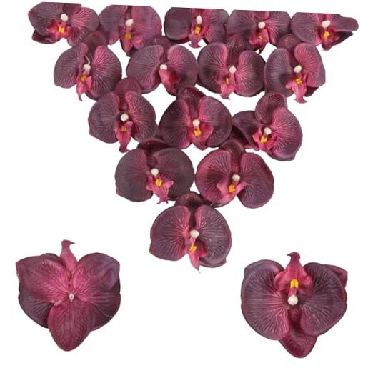Flowers Artificial Orchids Heads 15PCS Faux Orchid 3.35" Fake Flower Burgundy gallery