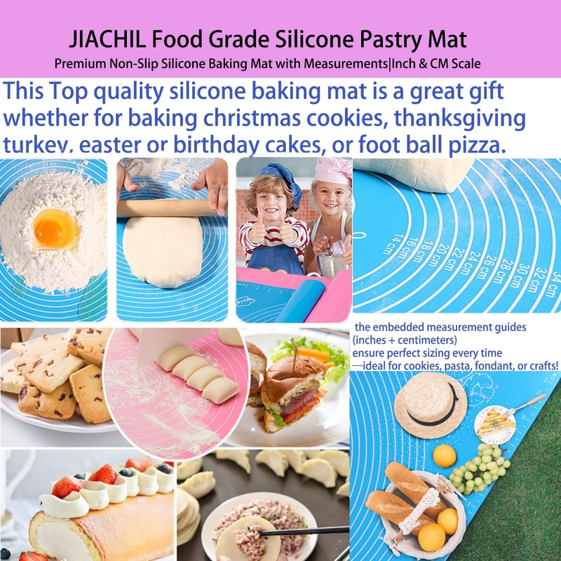 Silicone Baking Mat with Measurements, Non-Slip Non 27.6"L x 19.7"W, Blue gallery
