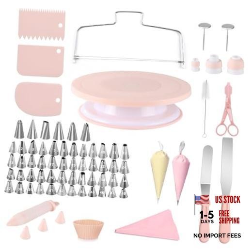 PCS Cake Decorating Kit Includes Revolving cake turntable for 107 Pink-2