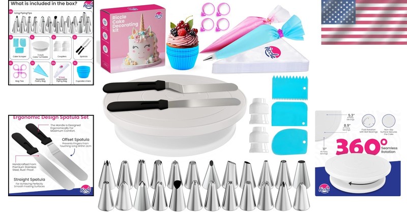 94 pcs Cake Decorating Kit with Cake Turntable - Includes 50pcs 16 Inch Dispo... gallery