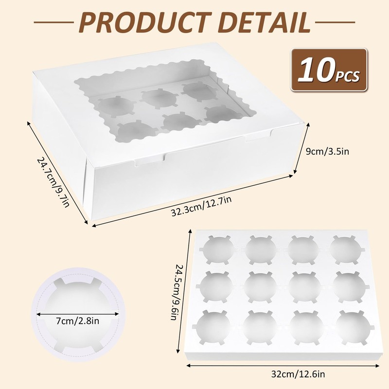 10 Set Cupcake Boxes Cardboard Cupcake with Pvc Window Picnic Containers with... gallery