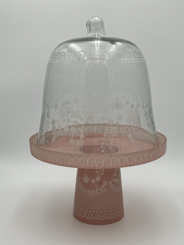 Williams Sonoma Famille Rose Glass Cake Stand with Cloche Large