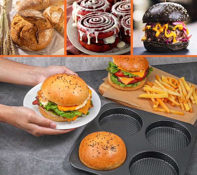 5" Large Hamburger Bun Pan Nonstick Bun Pans for Baking Heavy Gauge Carbon St... gallery