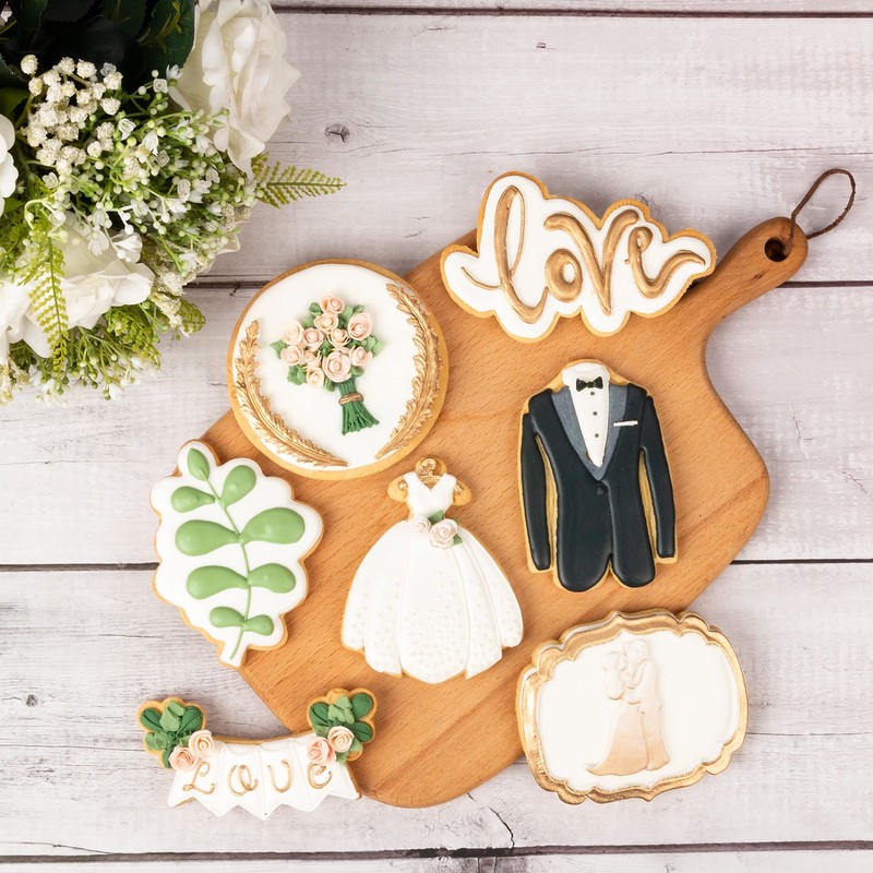 Flycalf Wedding Cookie Cutters Set Of 7 Plunger Stamps Holiday Gifts Baking gallery
