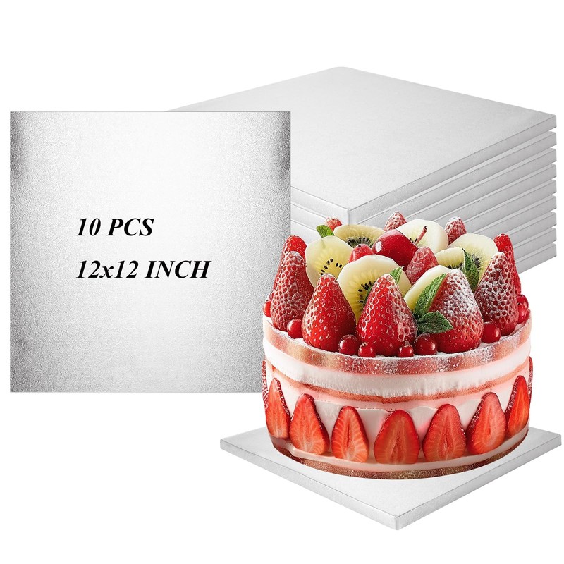 10 PCS 12 Inch White Square Cake Board Drums 1/2 Inch Thick Corrugated Base Set
