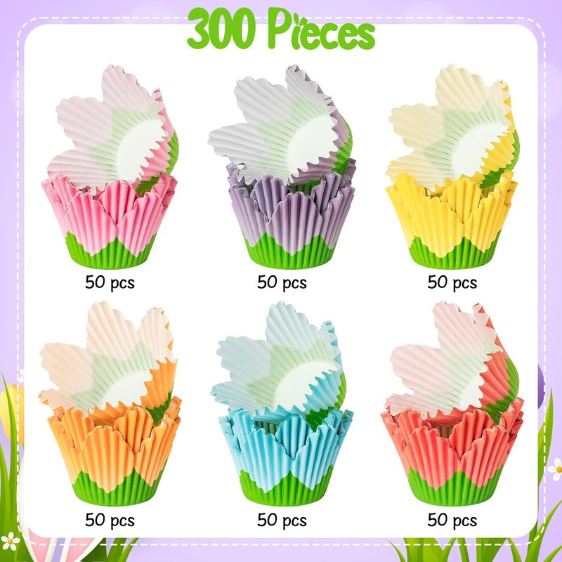 300pcs Flower Cupcake Liners - Easter Baking Cups, Spring Tulip Muffin Wrappers gallery